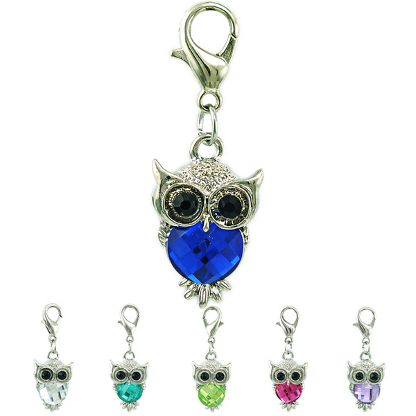 Fashion Animals Floating Charm With Lobster Clasp Dangle Plastics Crystal Owl Pendants DIY Charms For Jewelry Making Accessories