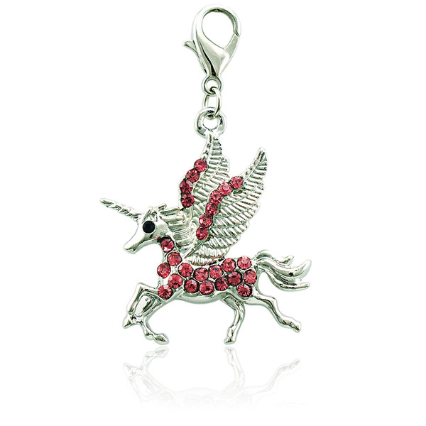 Fashion Animals Pendants Floating Charms With Lobster Clasp Dangle Rhinestone Unicorn Charms For Jewelry Making DIY Accessories