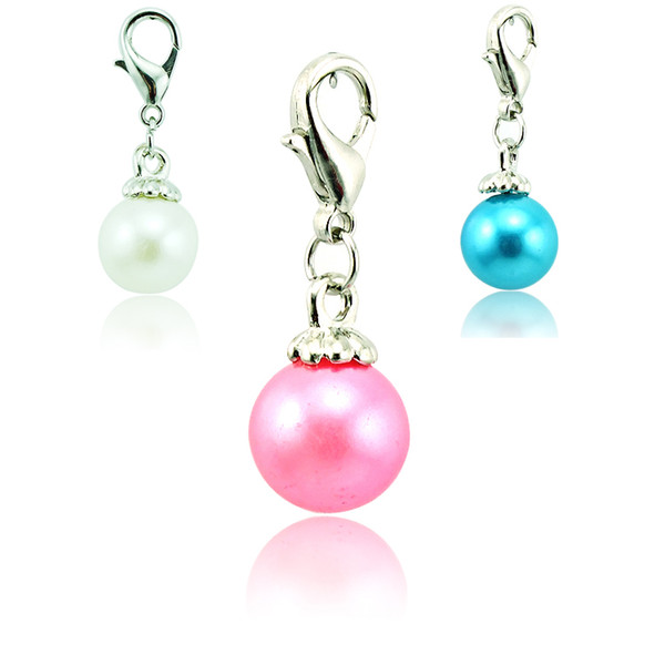 Fashion Charms With Lobster Clasp Alloy Dangle 3 Color Imitation Pearl DIY Charms For Jewelry Making Accessories