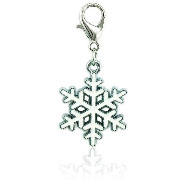 Christmas Classic Floating Lobster Clasp Charms White Enamel Snowflake Pendants DIY Charms For Jewelry Making Accessories