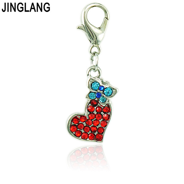 Fashion Red Charms With Lobster Clasp Dangle Rhinestone Heart Match Butterfly Pendants DIY Charms For Jewelry Making Accessories