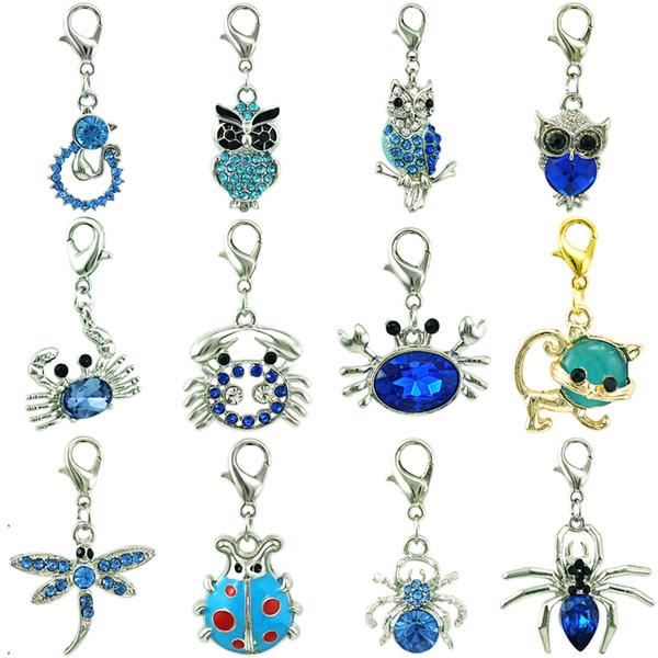 Wholesale Mix Sale Blue Rhinestone Floating Lobster Clasp Charms Bulk Animal Pendants DIY For Jewelry Making Accessories