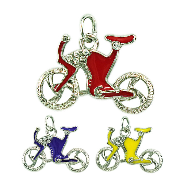 JINGLANG Fashion Sport Charms Dangle 3 Color Enamel Rhinestone Bike Pendants DIY Charms For Jewelry Making Accessories