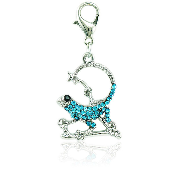 Brand Fashion 2 Color Charms With Lobster Clasp Rhinestone Chameleon Animal Pendants DIY Jewelry Making Accessories