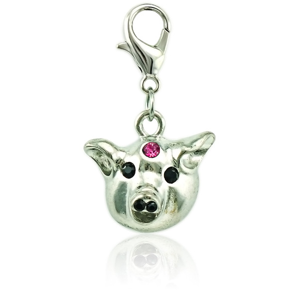 Fashion Silver Color Lobster Clasp Charms Rhinestone Pig Head Animal Pendants DIY Charms For Jewelry Making Accessories