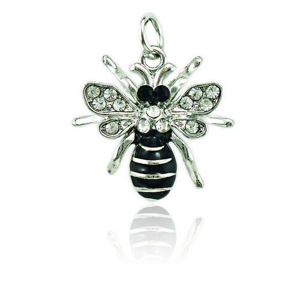 JINGLANG Fashion Bee Charms Dangle Black Enamel Rhinestone Animals Pendants DIY Charms For Jewelry Making Accessories