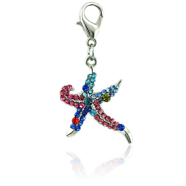 New Fashion Floating Lobster Clasp Charms Dangle Color Rhinestone Star Charms DIY For Jewelry Making Accessories