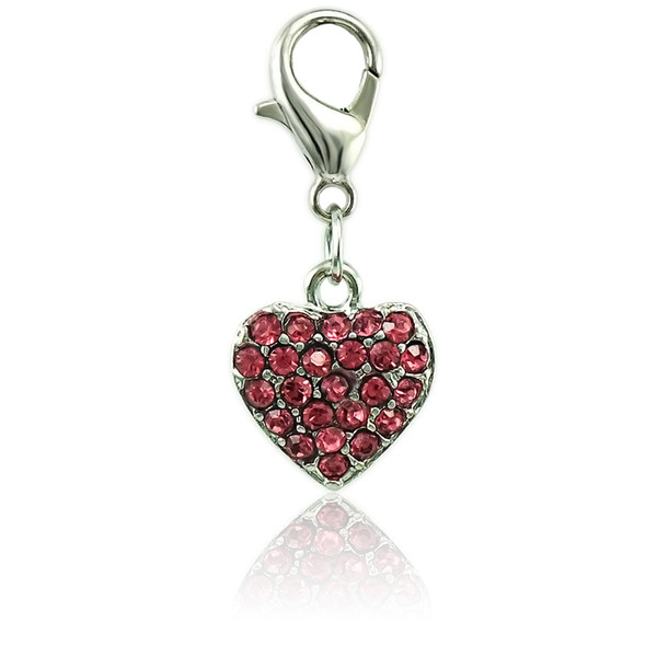 Fashion Floating Lobster Clasp Charms Dangle Red Rhinestone Heart Pendants DIY Charms For Jewelry Making Accessories