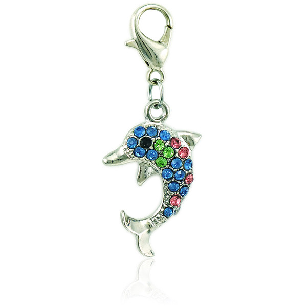 New Arrival Fashion Charms Dangle Rhinestone Dolphin Animals Charms With Lobster Clasp DIY Jewelry Making Accessories