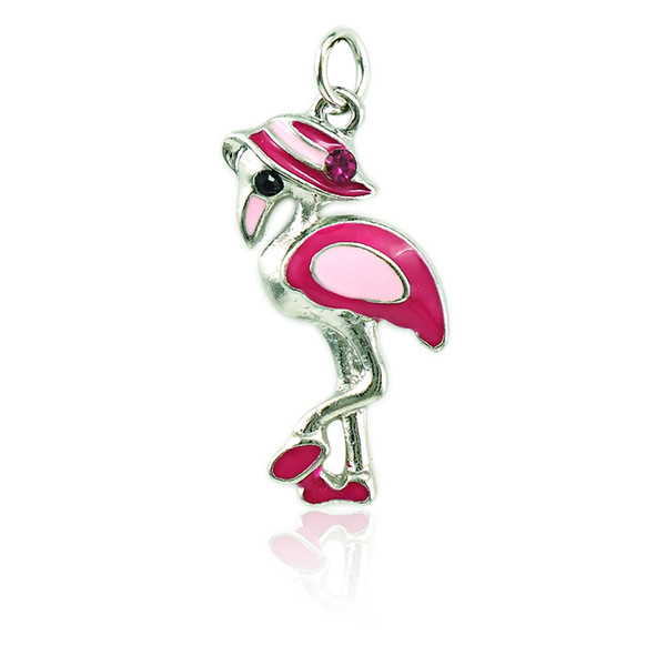 JINGLANG Fashion Flamingo Charms Dangle Rose Enamel Rhinestone Animals Pendants DIY Charms For Jewelry Making Accessories