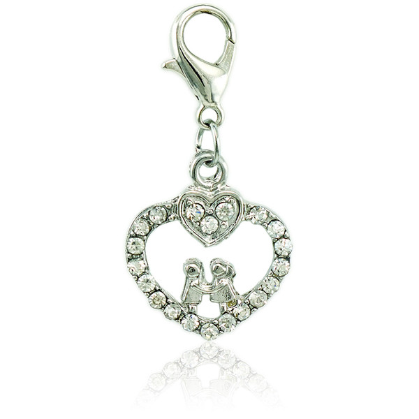 Floating Fashion Charms With Lobster Clasp Dangle Rhinestone Double People Heart DIY Charms For Jewelry Making Accessories