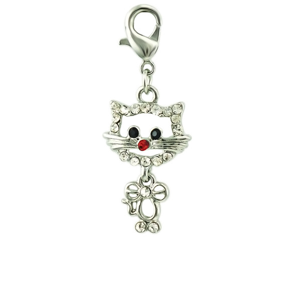 Wholesale Fashion Floating Animal Lobster Clasp Charms Rhinestone Cat Pendants Charms For Jewelry Making DIY Accessories