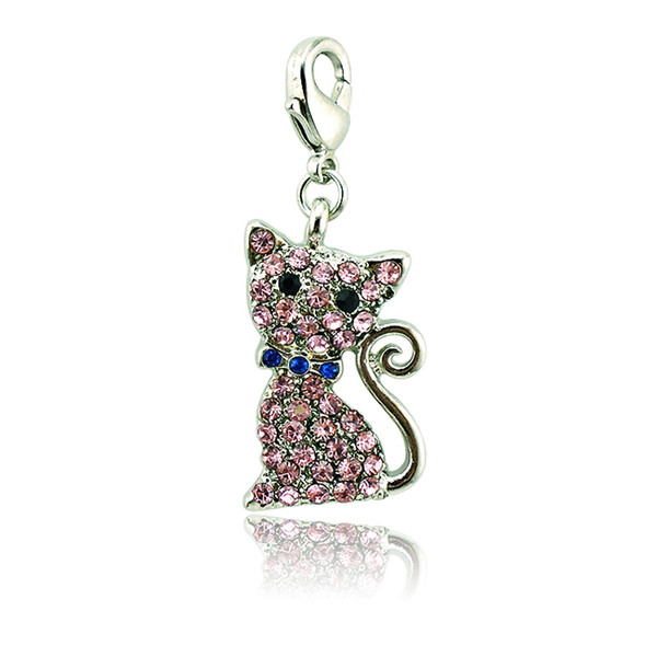 Wholesale Fashion Lobster Clasp Charms Rhinestone Cat Animal Pendants DIY Floating Locket For Charms Jewelry Component