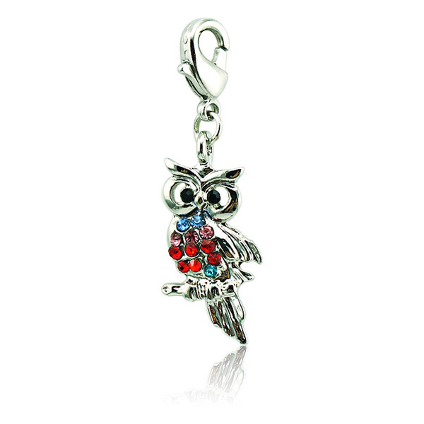 Fashion Animal Floating Lobster Clasp Charms Silver Plated Multicolor Rhinestone Owl DIY For Jewelry Making Accessories