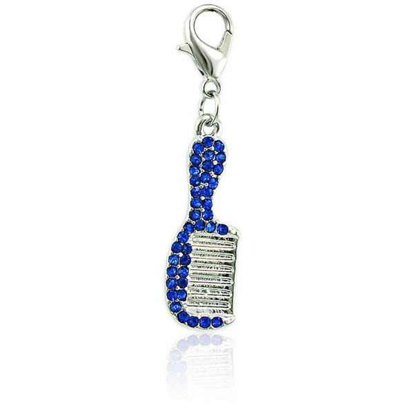 Fashion Silver Plated Charms With Lobster Clasp Dangle Blue Rhinestone Comb Charms DIY For Jewelry Making Accessories