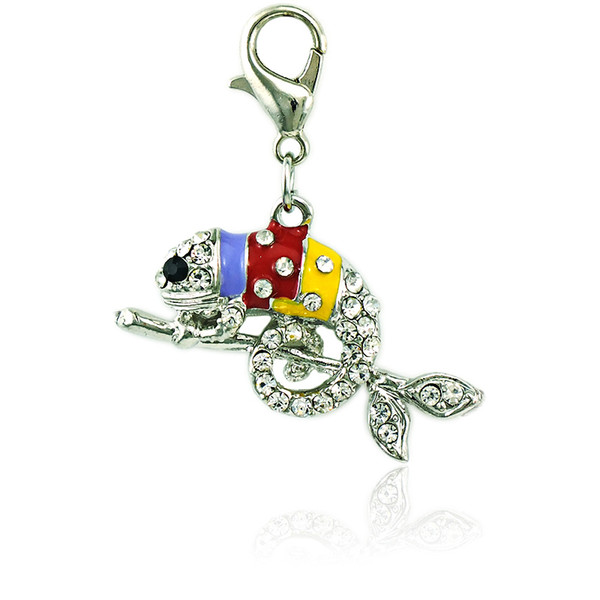 New Floating Fashion Charms With Lobster Clasp Dangle Rhinestone Enamel Chameleon Animal DIY Charms For Jewelry Making Accessories