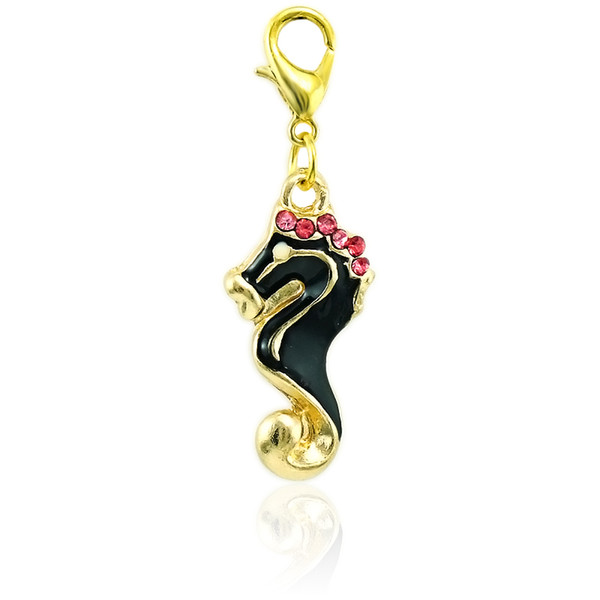 Fashion Animal Floating Lobster Clasp Charms Dangle Rhinestone Enamel Seahorse Charms DIY For Jewelry Making Accessories