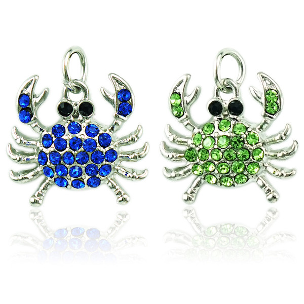 Fashion Charms Alloy Clasp 2 Color Rhinestone Crab Animals Pendants DIY Charms For Jewelry Making Accessories