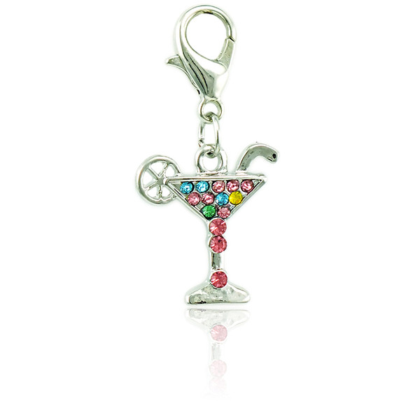 JINGLANG Fashion Lobster Clasp Charm Dangle Colorful Rhinestones Wine Cup Charms DIY For Jewelry Making Accessories