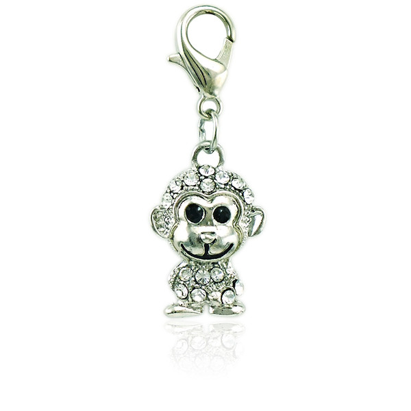 Fashion Lobster Clasp Charms Dangle White Rhinestone Monkey Animal Pendants Charms For DIY Jewelry Making Accessories