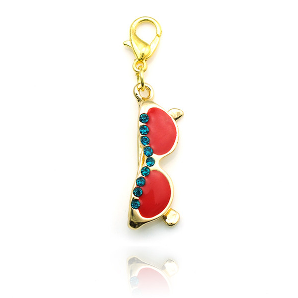 Fashion Gold Plated Charms With Lobster Clasp Dangle Rhinestone Red Sunglasses Charms DIY Jewelry Making Accessories