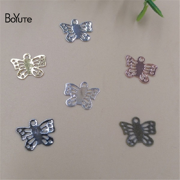 BoYuTe Accessories Parts Supplier 500 Pieces 4 Colors 11*9MM Metal Brass Vintage Butterfly DIY Jewelry Charms