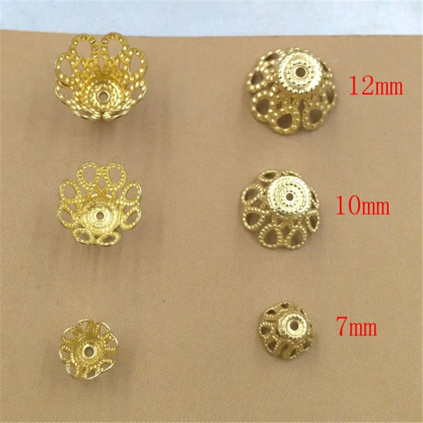 BOYUTE 200Pcs 7MM 10MM 12MM 3 Size Hot sale Flower Bead Caps Brass Material DIY Jewelry Findings