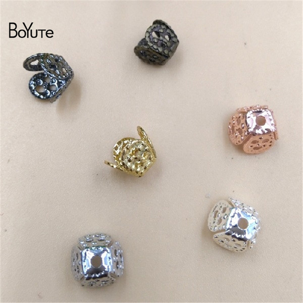 BoYuTe Diy Jewelry Materials Supplier 200 Pieces 4 Colors 8MM Filigree Flower Brass Square Bead Caps