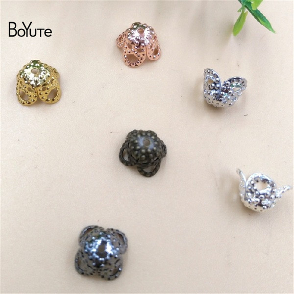 BoYuTe Diy Jewelry Materials Supplier 200 Pieces 4 Colors 8MM Filigree Brass Flower Bead Caps Diy Jewelry Materials