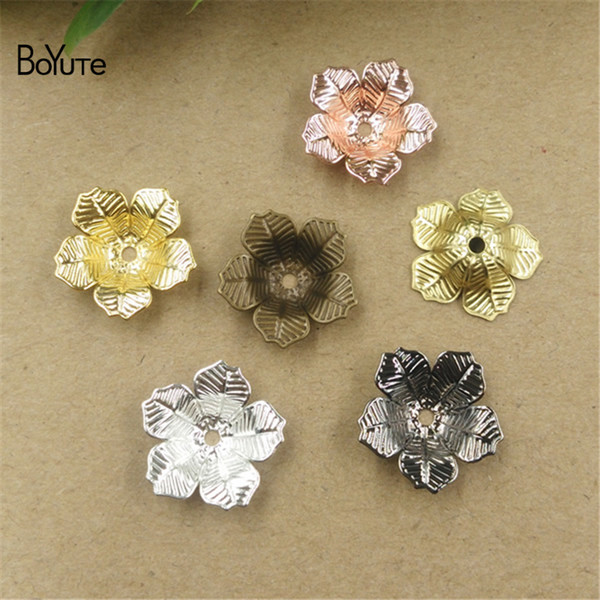 BoYuTe 100 Pcs 7 Colros 16*4MM Flower Bead Caps Wholesale Filigree Brass Material DIY Jewelry Vintage Pendant Charms