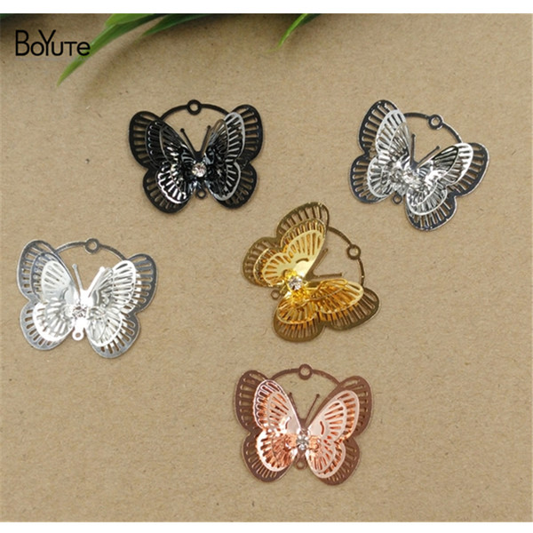 BoYuTe 10Pcs 30*25MM Filigree Butterfly Pendant 6 Colors Plated Etched Sheet Diy Pendant Charms for Earring Jewelry Making