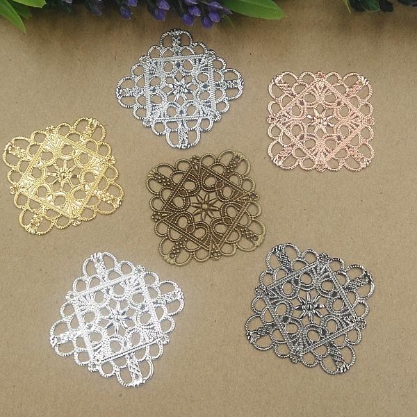 BoYuTe Wholesale Charms 50 Pcs 30MM 7 Colors Filigree Square Flower Charms Brass Material DIY Jewelry Vintage Pendant Charms