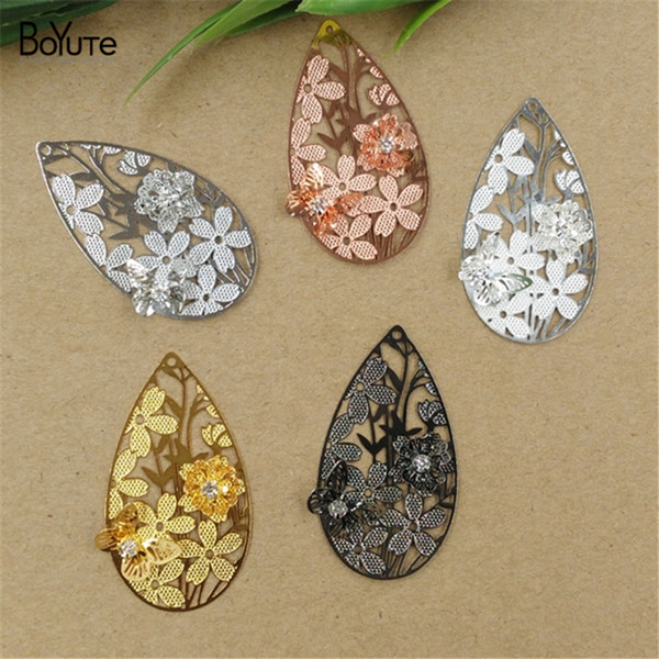 BoYuTe 10Pcs 45*27MM Brass Filigree Water Drop Flower Charm 5 Colors Diy Etched Sheet Pendant Charms for Jewelry Making