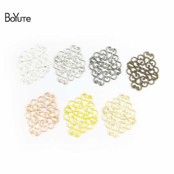 BoYuTe 100 Pcs 7 Colors 36*30MM Metal Brass Filigree Flower Charms European Style Diy Pendant Charms