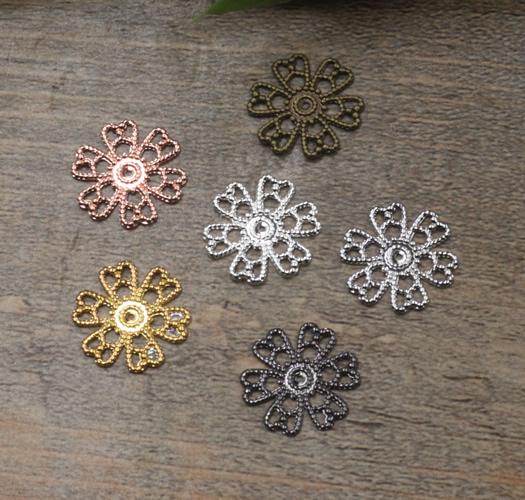 BOYUTE 200Pcs 7 Colors 15MM European Hollow Out Flower Charms Wholesale Brass Material Vintage Style DIY Jewelry Charms