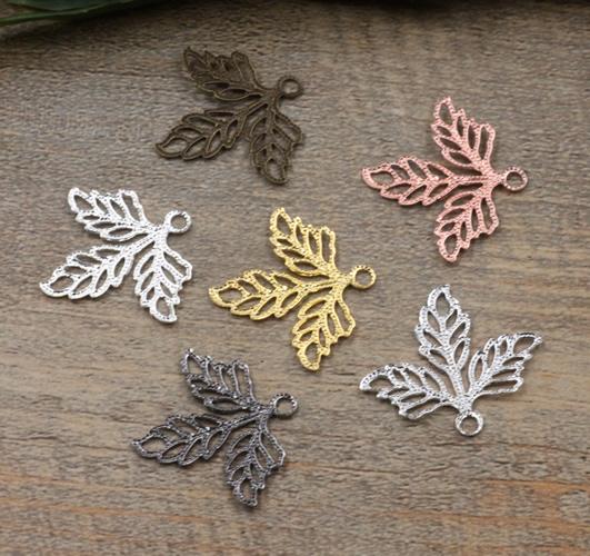 BOYUTE 100Pcs 23*25MM 7Colors Hot sale European Leaf Charms Wholesale Brass Material DIY Jewelry Vintage Pendant Charms