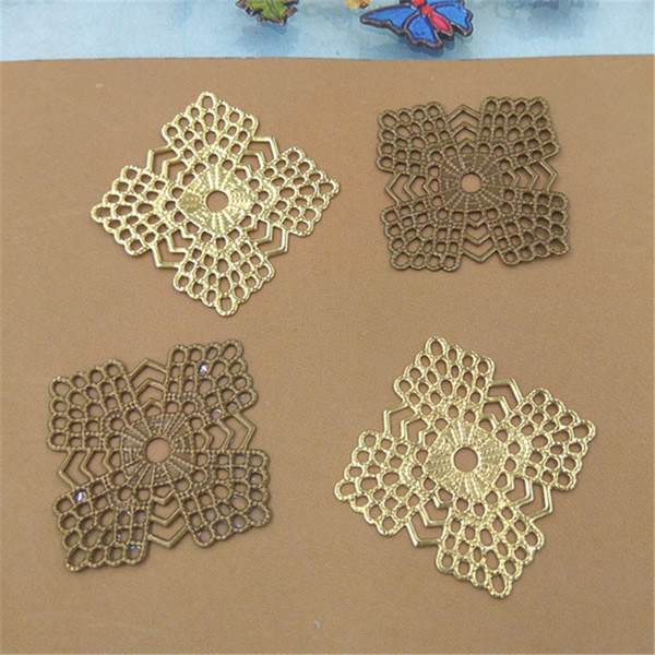 100 Pcs 23mm Square European Charms Wholesale Vintage Style Handmade Brass Material Hollow Out DIY Charms for Jewelry Making