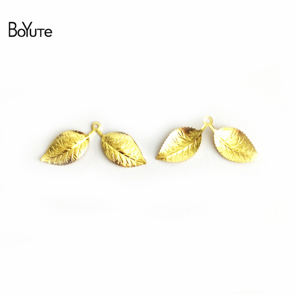 BoYuTe 100Pcs 13*32MM 7 Colors Vintage Leaf Charms Wholesale Filigree Brass Material DIY Jewelry Pendant Charms