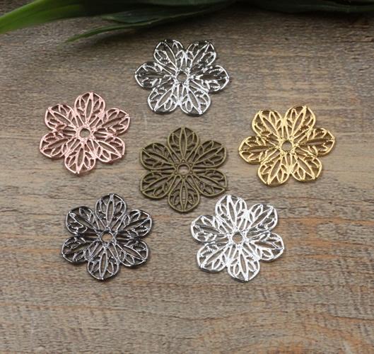 100 Pcs 22MM 7 Colors Hot sale European Hollow Out Flower Charms Wholesale DIY Jewelry Vintage Brass Charms