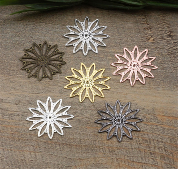 BOYUTE Wholesale Flower Charms 50 Pcs 26mm 7 Colors DIY Handmade Jewelry Material Hollow Out Flower Charms