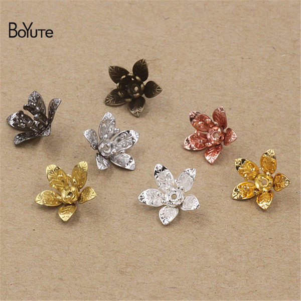 BoYuTe 100 Pieces 7 Colors 12*7MM Filigree Flower Charm Wholesale Brass Material Vintage Diy Jewelry Charms