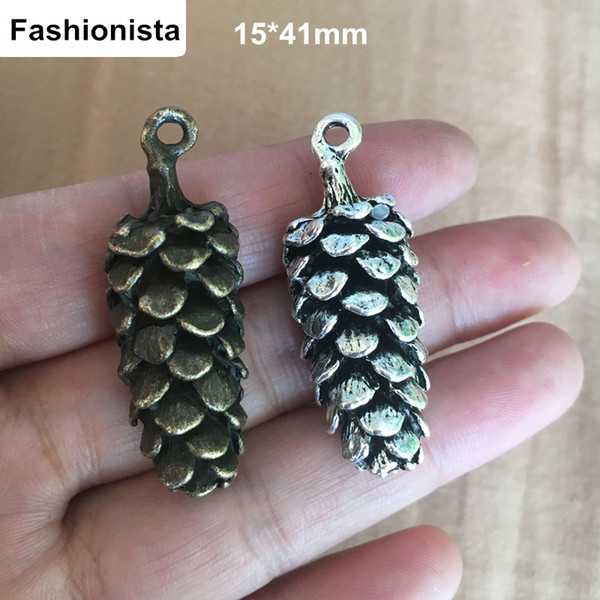 9 Pcs Huge Pinecone Charms Antique Bronze/Antique Silver Tone 3D Large Size 15*41mm Heavy Metal Pinecone Pendant