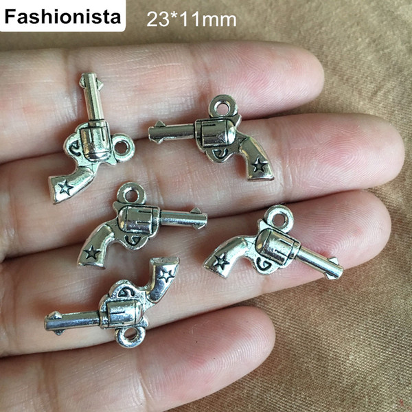 100 pcs Gun Charms Silver Pistol Charm - Handgun Charm 23*11mm,Weapon Theme,Antique Silver Revolver Charms