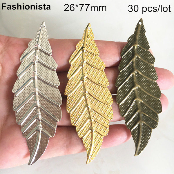 30 pcs Metal Leaf Pendant 26*77mm,Gold-color,Silver-color,Bronze,Filigree Leaf Charms For Crafts Making,DIY Jewelry Supplies