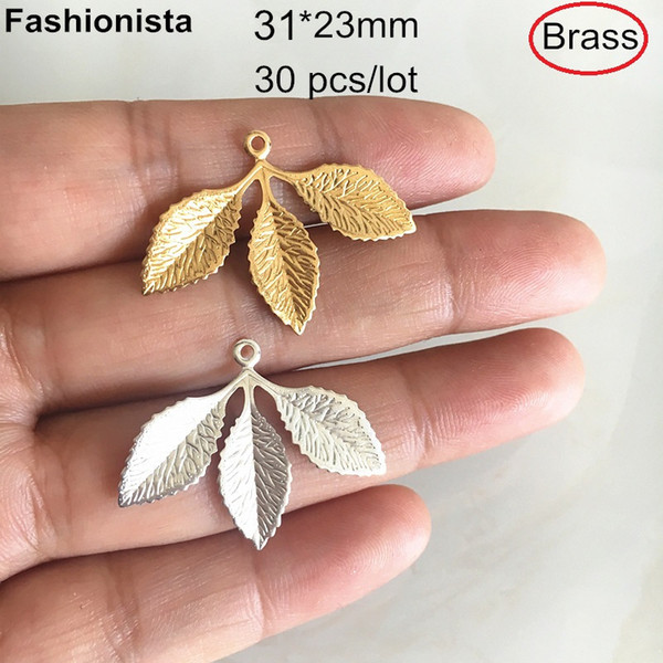 30 pcs Brass Leaf Charms 31X23mm,Gold-color,Silver-color,3-leaf Brass Filigree Leaf Pendant,Jewelry Making Supplies