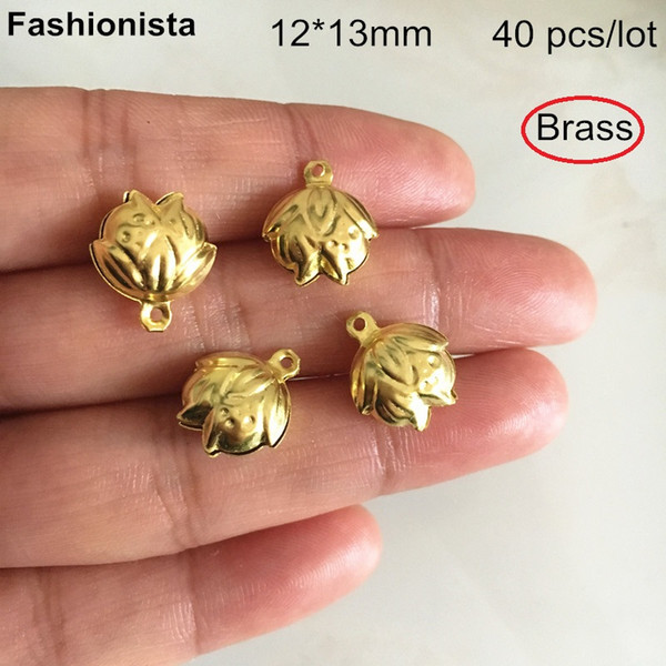 40 pcs Raw Brass Bell Charms (NOT real bell) 12*13mm Flower Shape Bell Charm For Jewelry Making,Metal Bell DIY Crafts Supplies