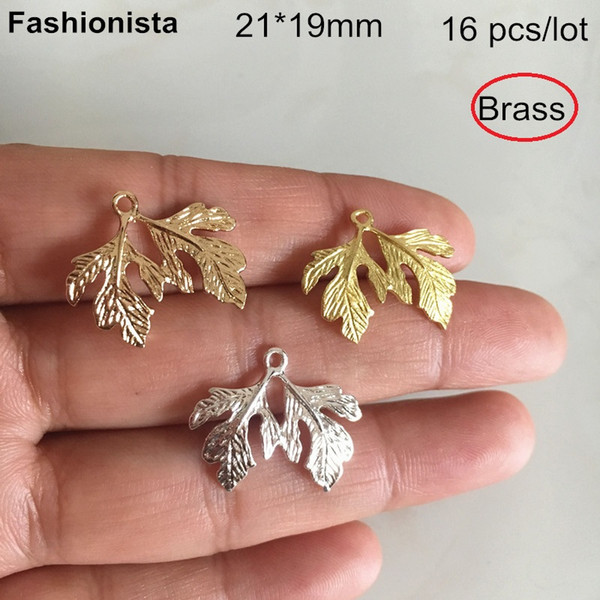 16 pcs -21*19mm Brass Casted Double Leaf Charm,Brass Leaf Charm With a Loop on Back,Gold-color,Silver-color,DIY Jewelry Findings