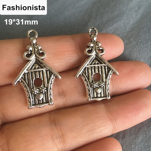 60 Birdhouse Charm,Bird Nest Charms Pendant Tibetan Silver Cute Animal Jewelry Bird Lover Gift Decor 19*31mm