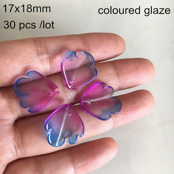 30 pcs -17x18mm Crystal Coloured Glaze Petal Charms,3D Rose Flower Petal,Crystal Glass Dangles,Purple,Orange,Blue,DIY Crafts