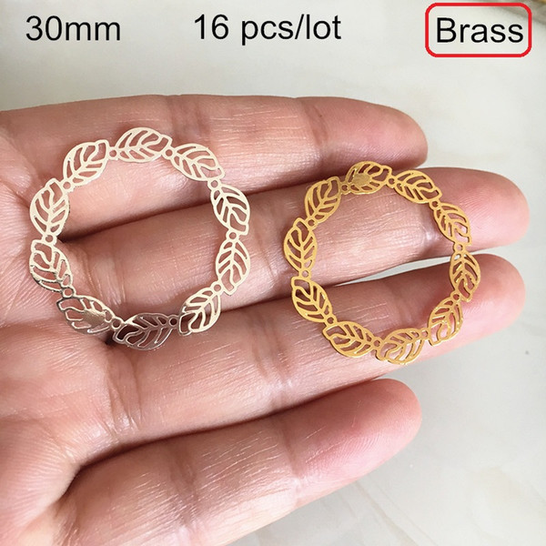 16 pcs -30mm Filigree Leaf Round Ring Charms,Brass Leaf Garland,Gold-color,Silver-color Brass Olive Branch,DIY Jewelry & Crafts